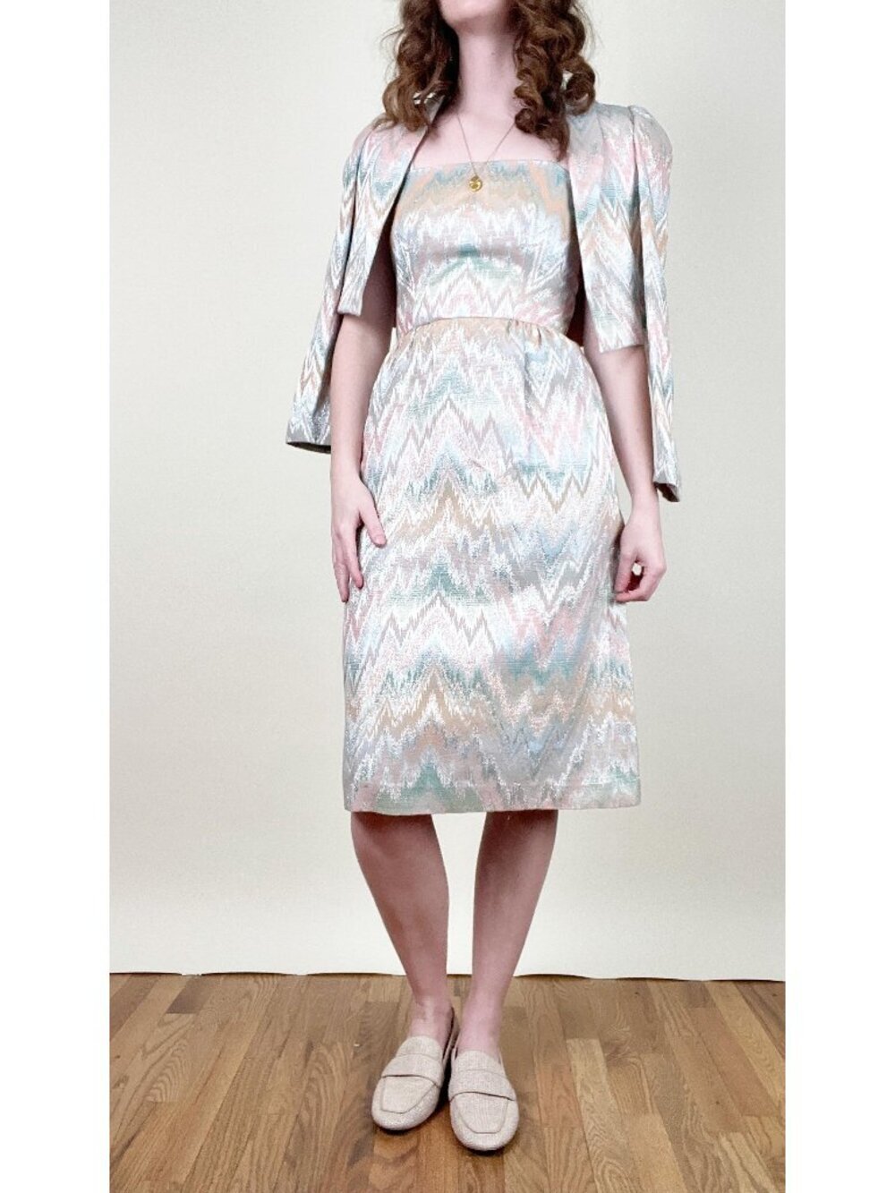 Vintage Union Made Matching Midi Dress Cropped Blazer Set Wedding Guest Formal